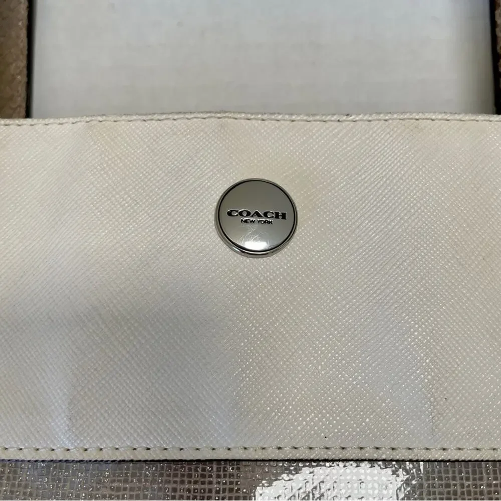 Coach Translucent Vinyl Burlap And White Leather Tote With Coin Purse